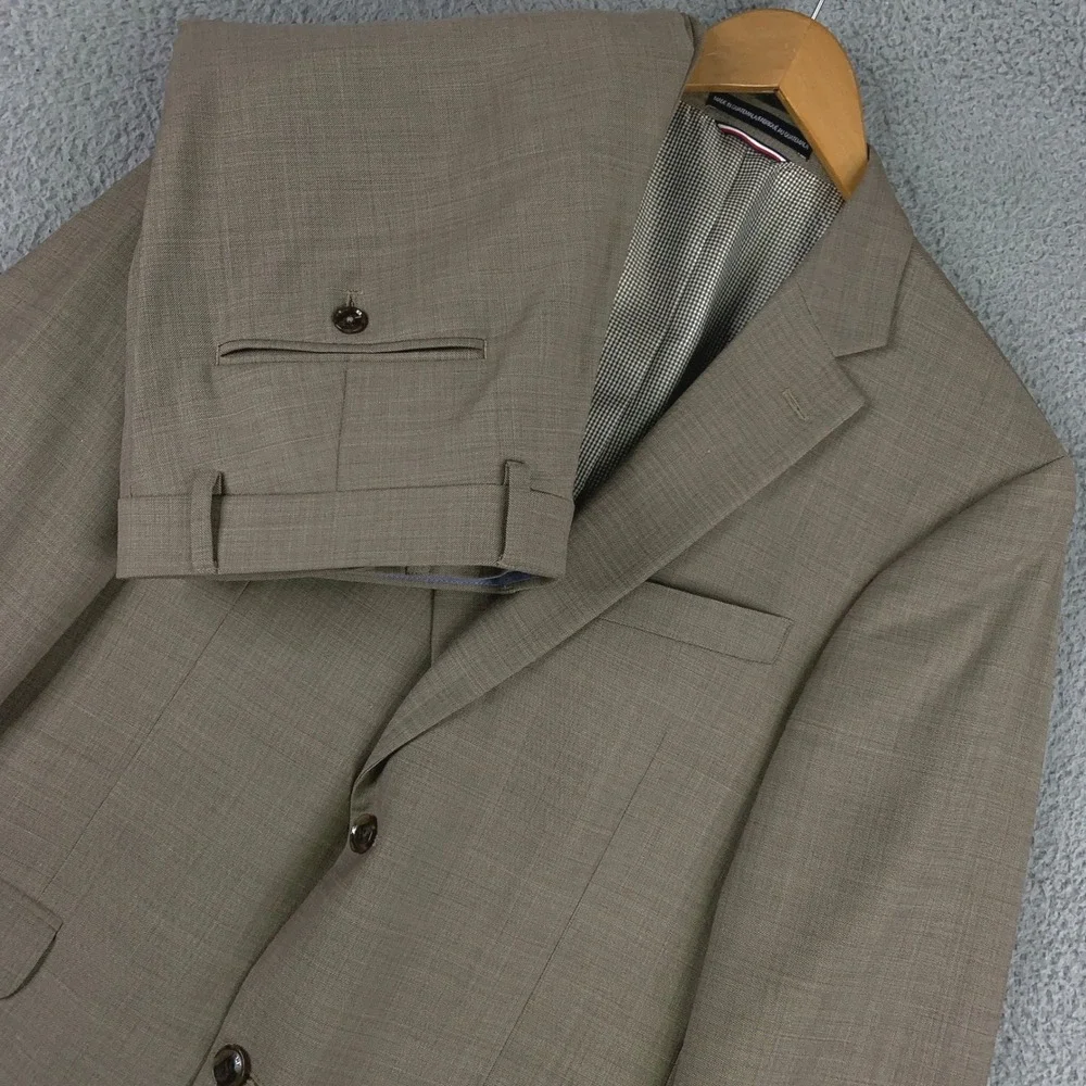 Tommy Hilfiger 2 Piece Suit 40R Modern Fit Tan 2-Button Wool Blend Pants 34x30